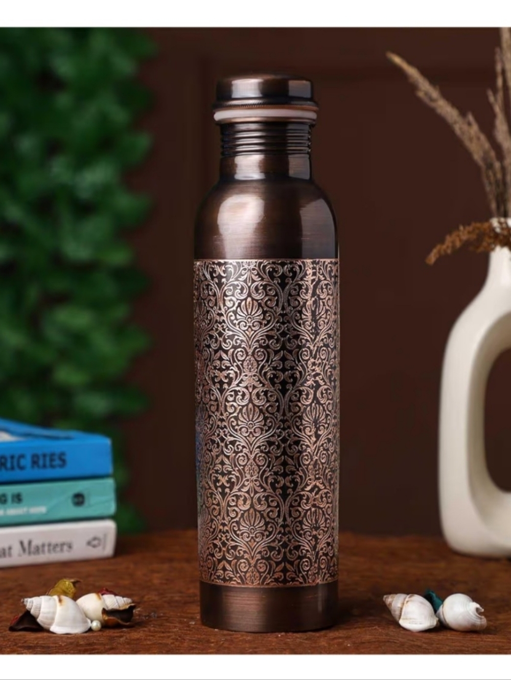 100% Copper Patterned Water Bottle - Antique finish